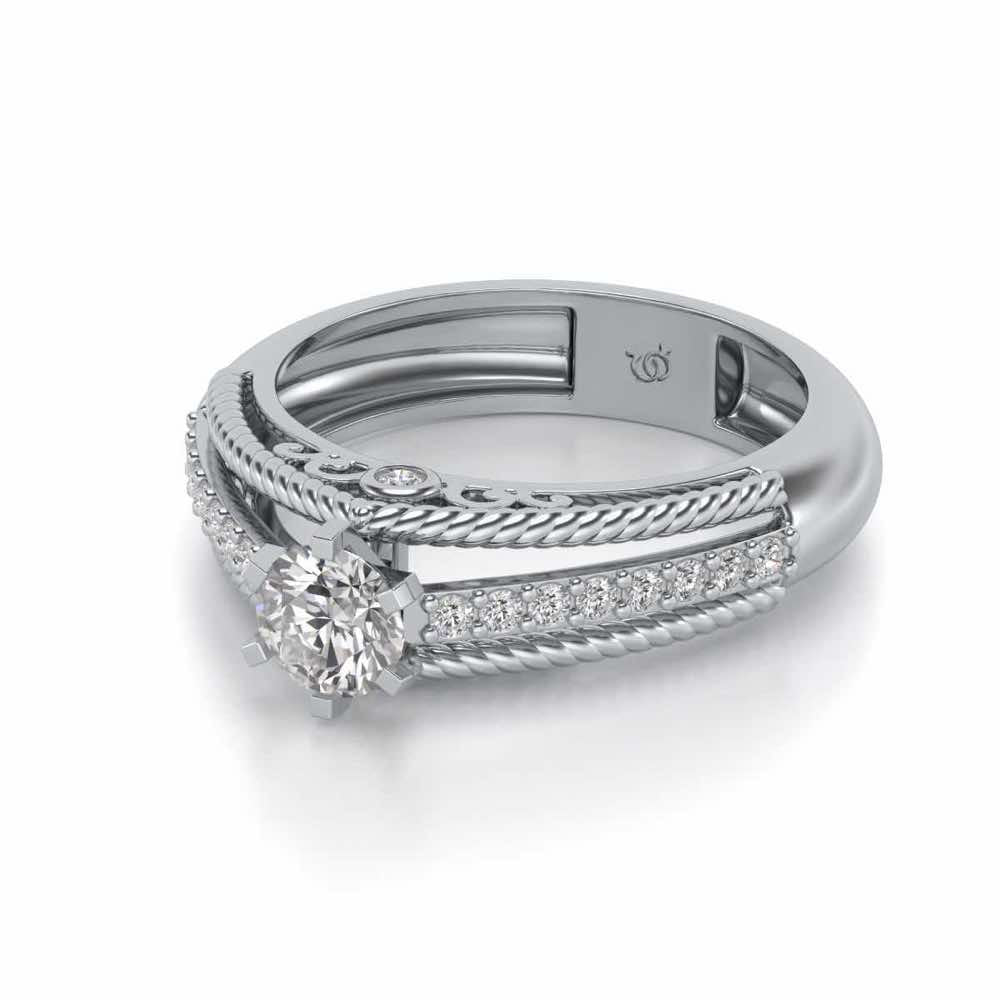 Antique cae Solitaire Silver Ring - White Gold - Image 2
