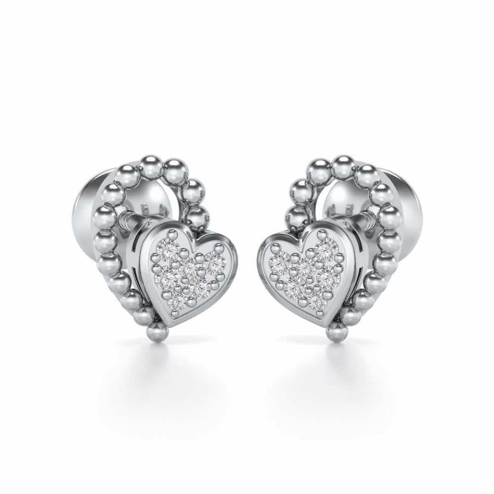 Clutched Heart Silver Earrings - White Gold - Image 2