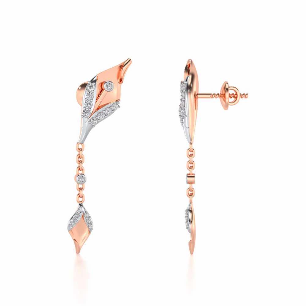 Hanging Leaf Silver Earrings - Rose Gold - Image 4