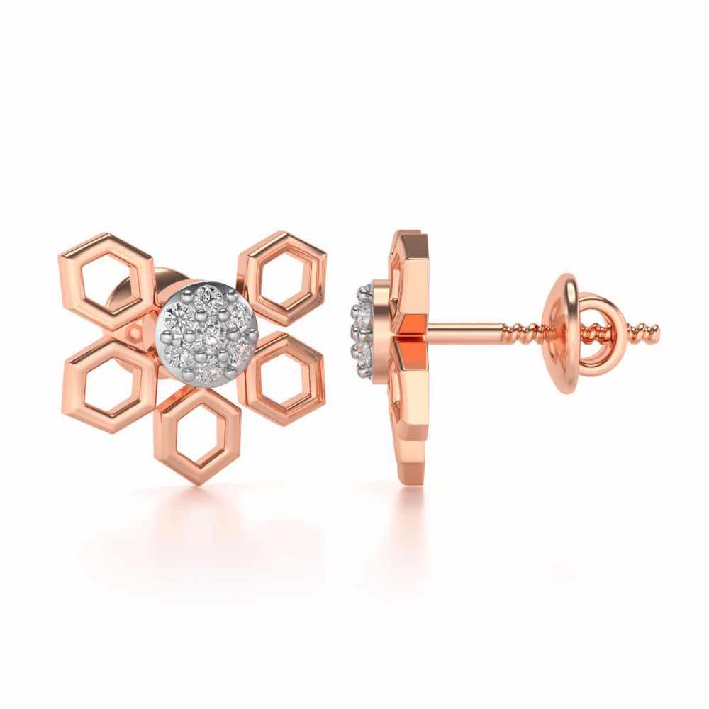 Quirky Hexa Silver Earrings - Rose Gold - Image 4