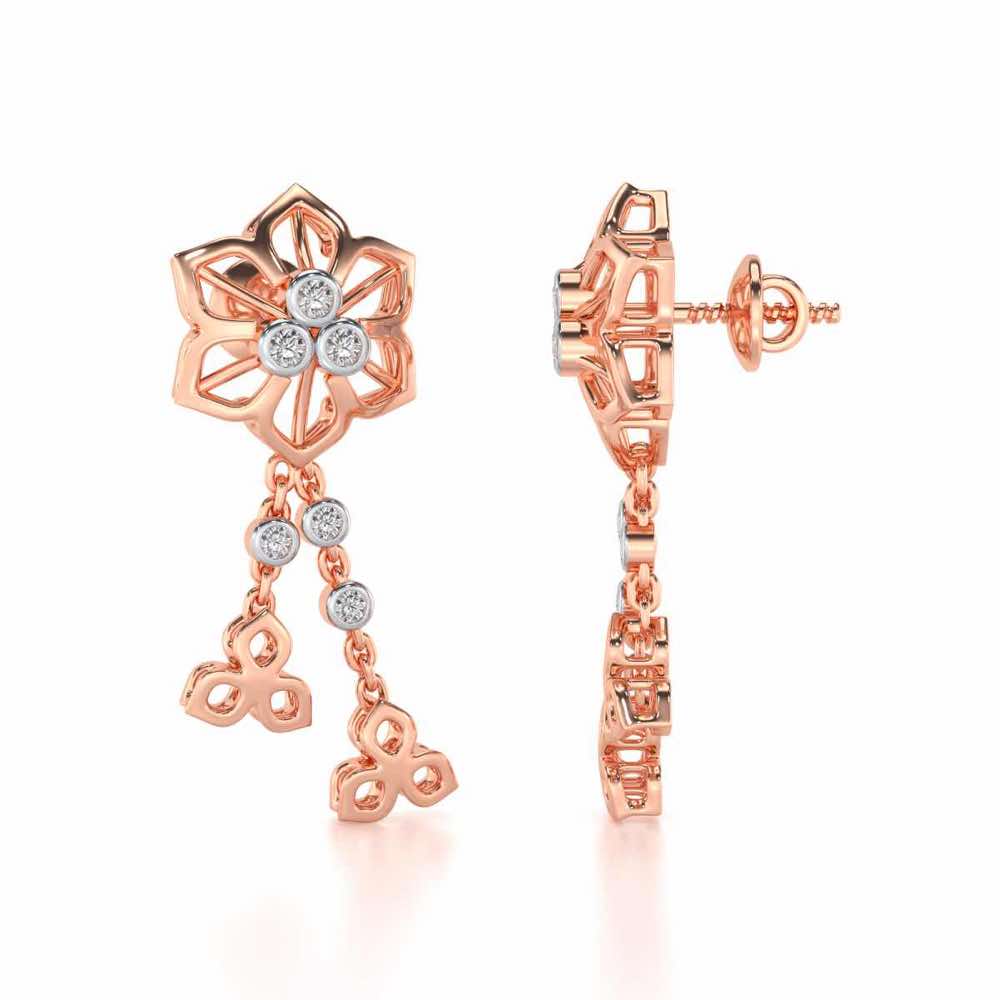 Mesh Flower Silver Earrings - Rose Gold - Image 4