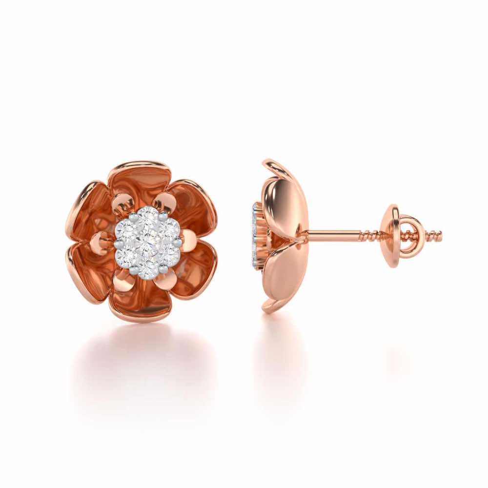 Opulent Bloom Silver Earrings - Rose Gold - Image 4