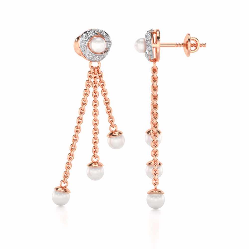 Pearl Wheel Silver Dangler Earrings - Rose Gold - Image 4