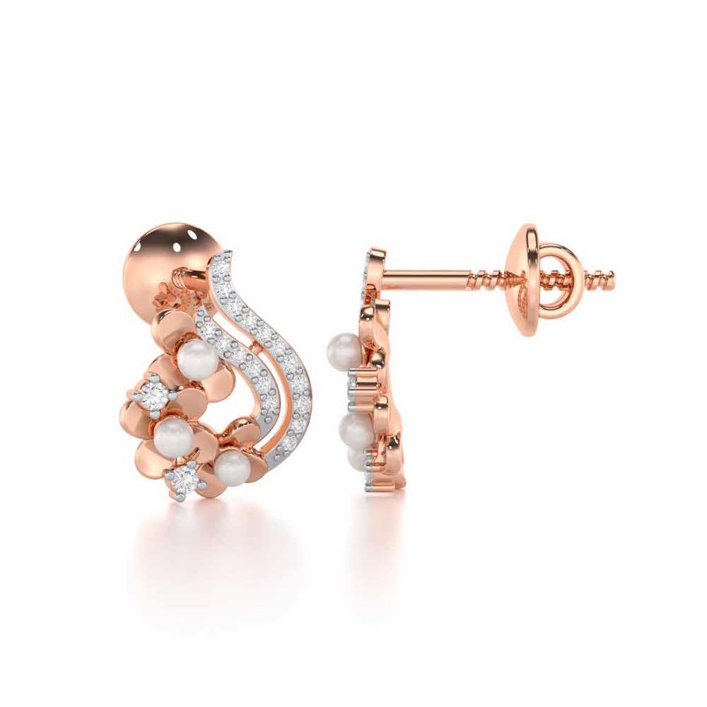 Pious Bloom Silver Stud Earrings - Rose Gold - Image 4