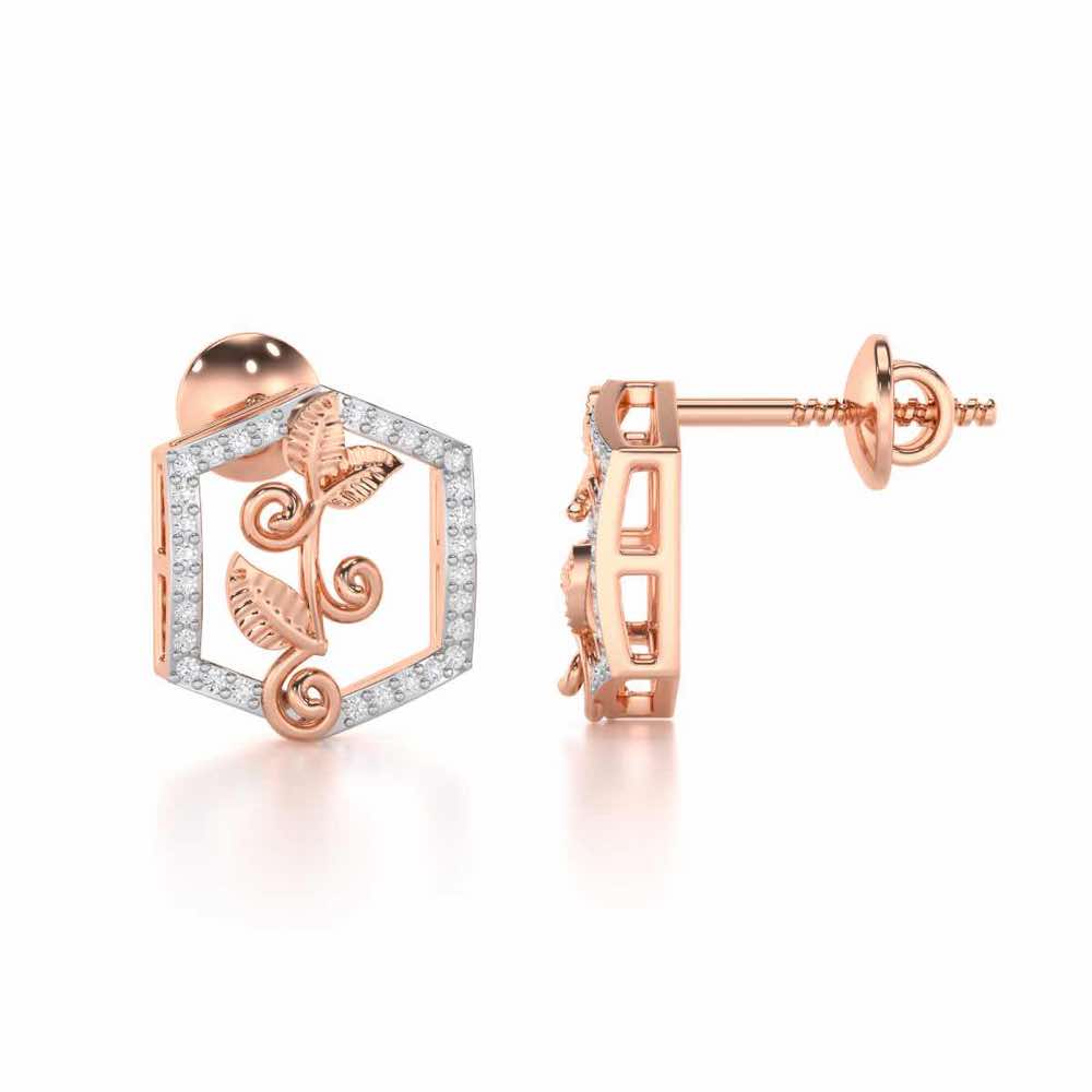 Twinkle Frame Silver Stud Earrings - Rose Gold - Image 4
