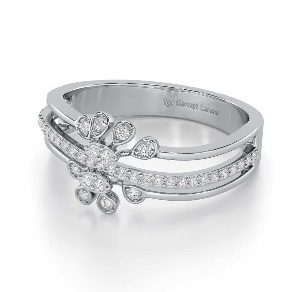 Wave Bloom Silver Ring - White Gold - Image 2