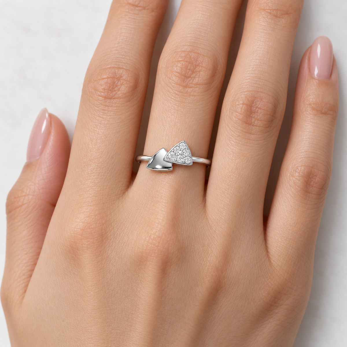 Airy Pointers Silver Ring in white gold worn on hand, square model image