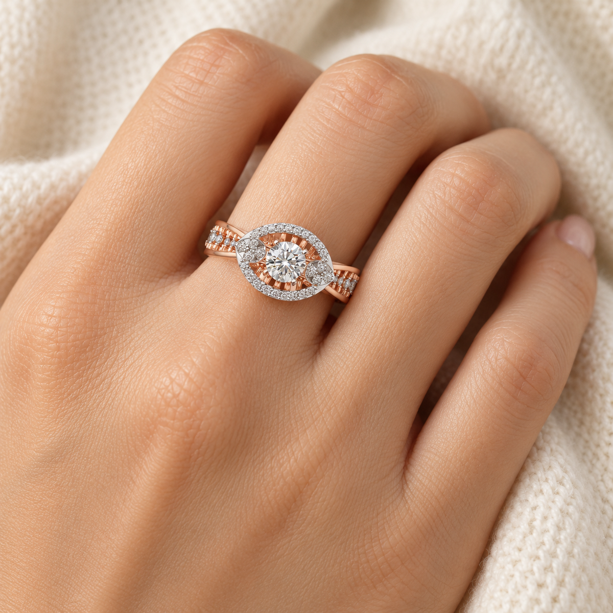 Amera Solitaire Ring, rose gold finish, square model image
