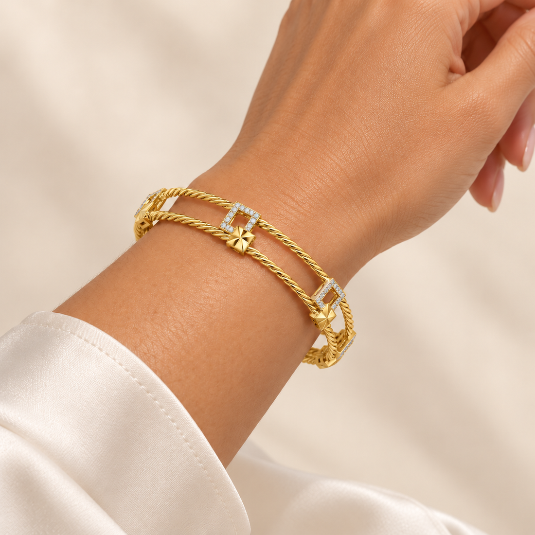 Box On Box Silver Bangles