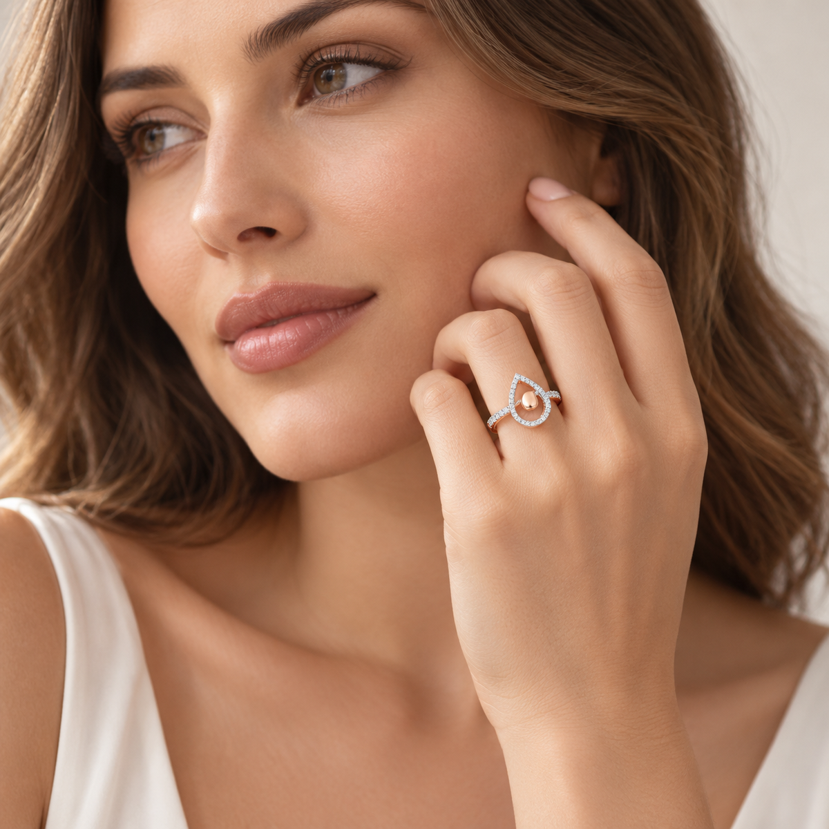 Drop Shine Silver Ring - Rose Gold - Model
