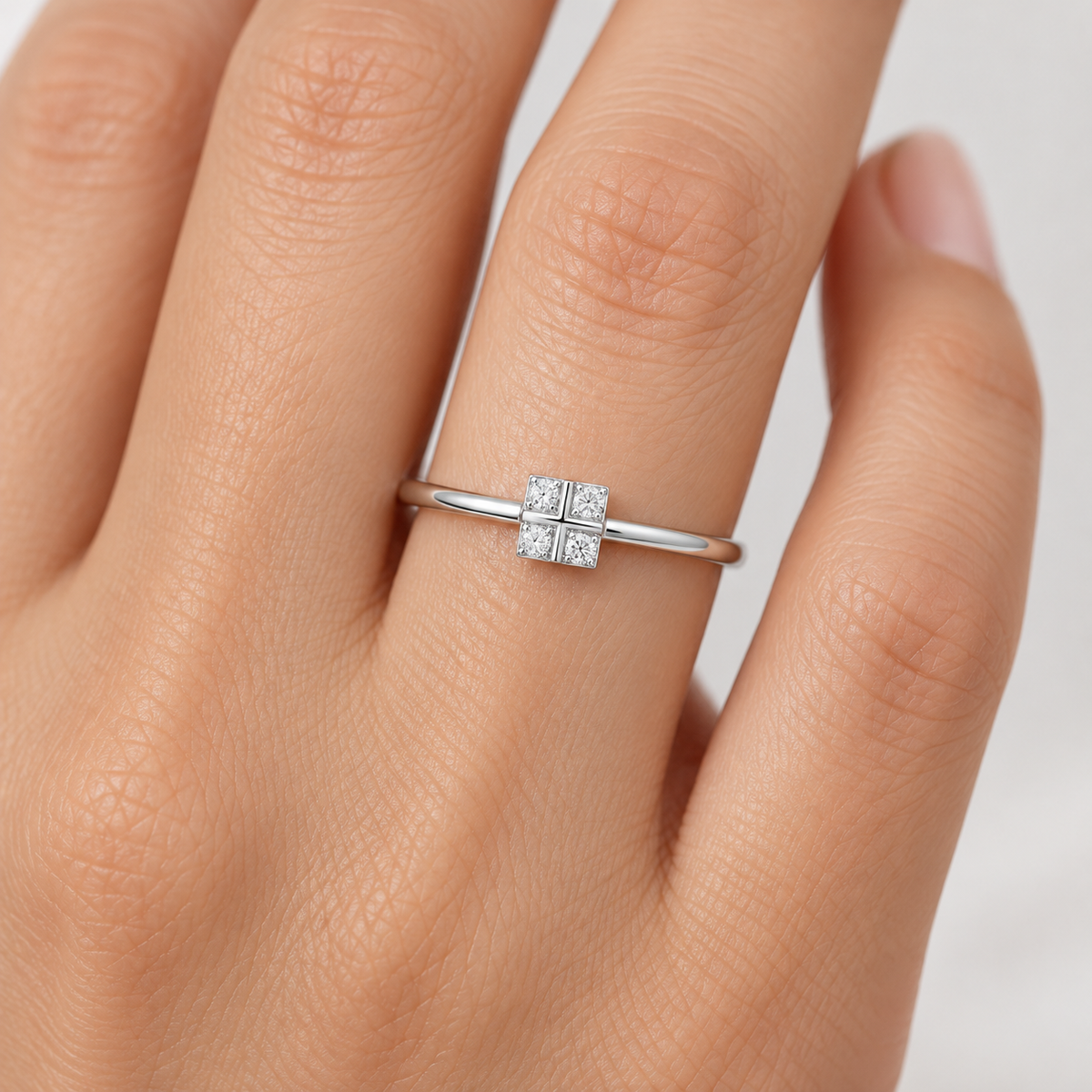 Dainty Square Silver Ring - Model worn