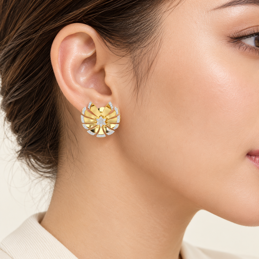 Feather Flower Silver Earrings