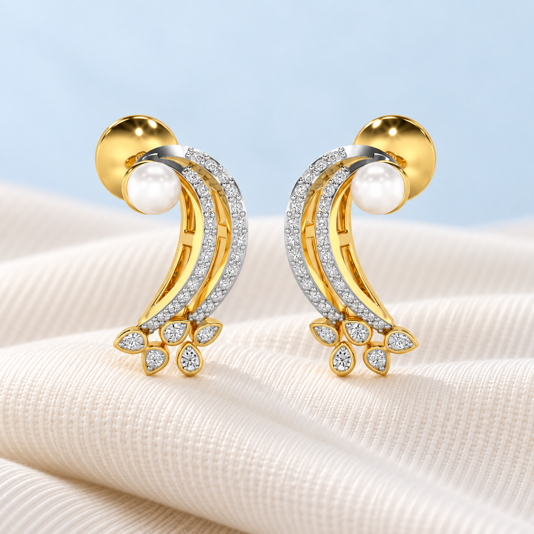 Flora-Tide Silver Pearl Earrings