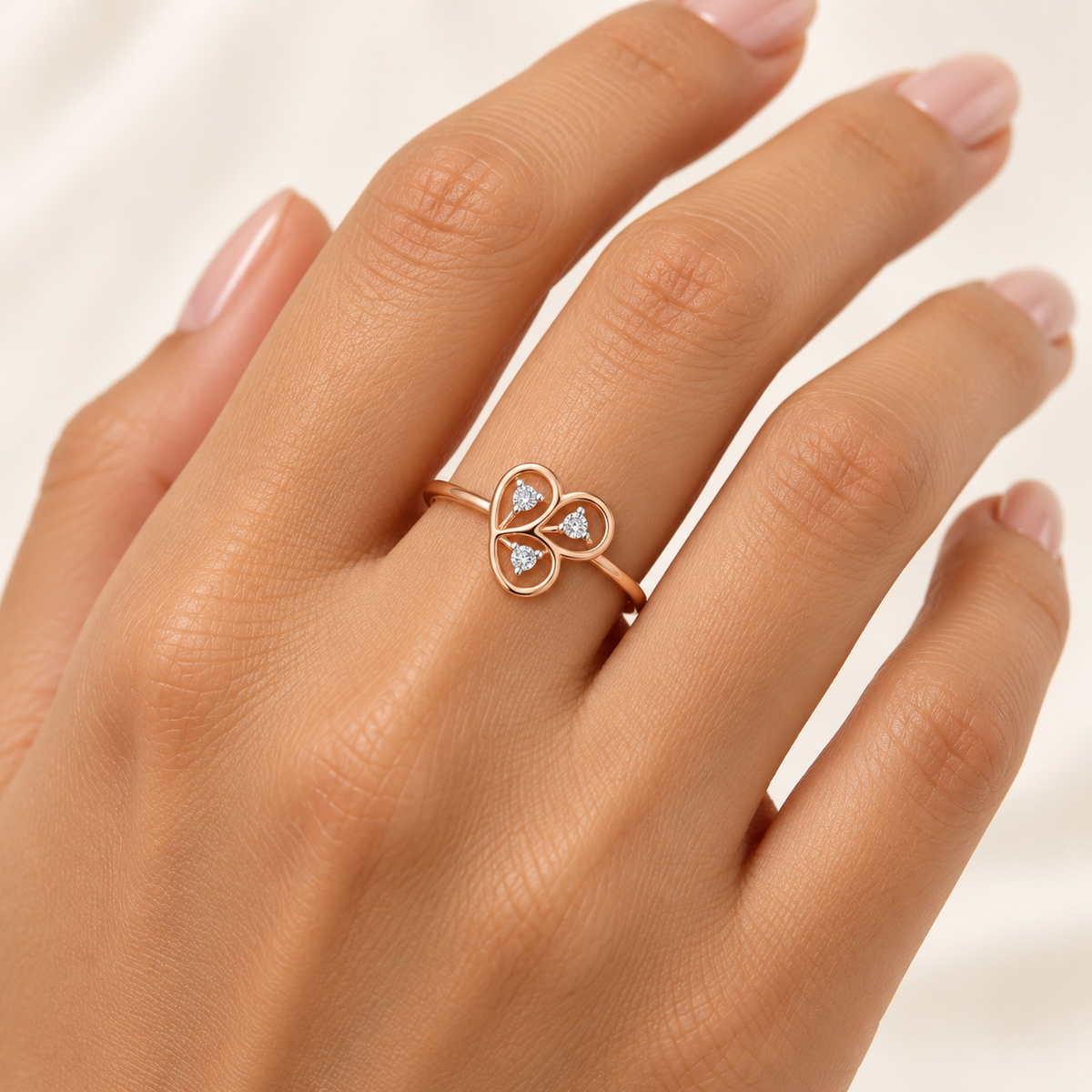 Luck Chord Silver Ring, rose gold, worn on hand