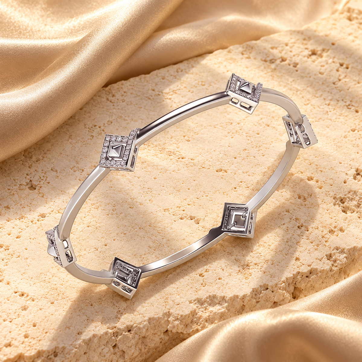 Rumba Hold Silver Bangles White Gold laid-flat aesthetic