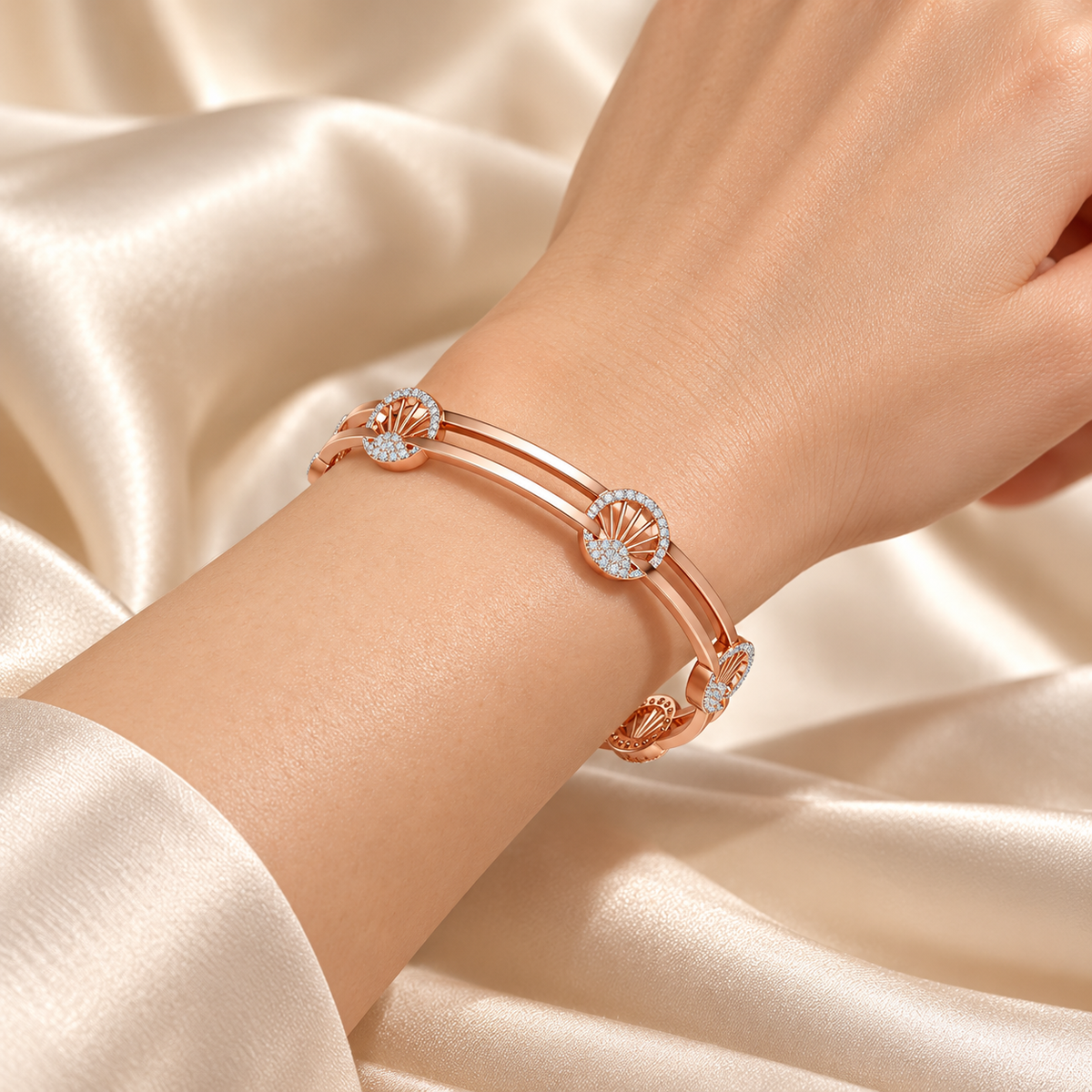Shine Chase Silver Bangles - Rose Gold - Worn on wrist model photo