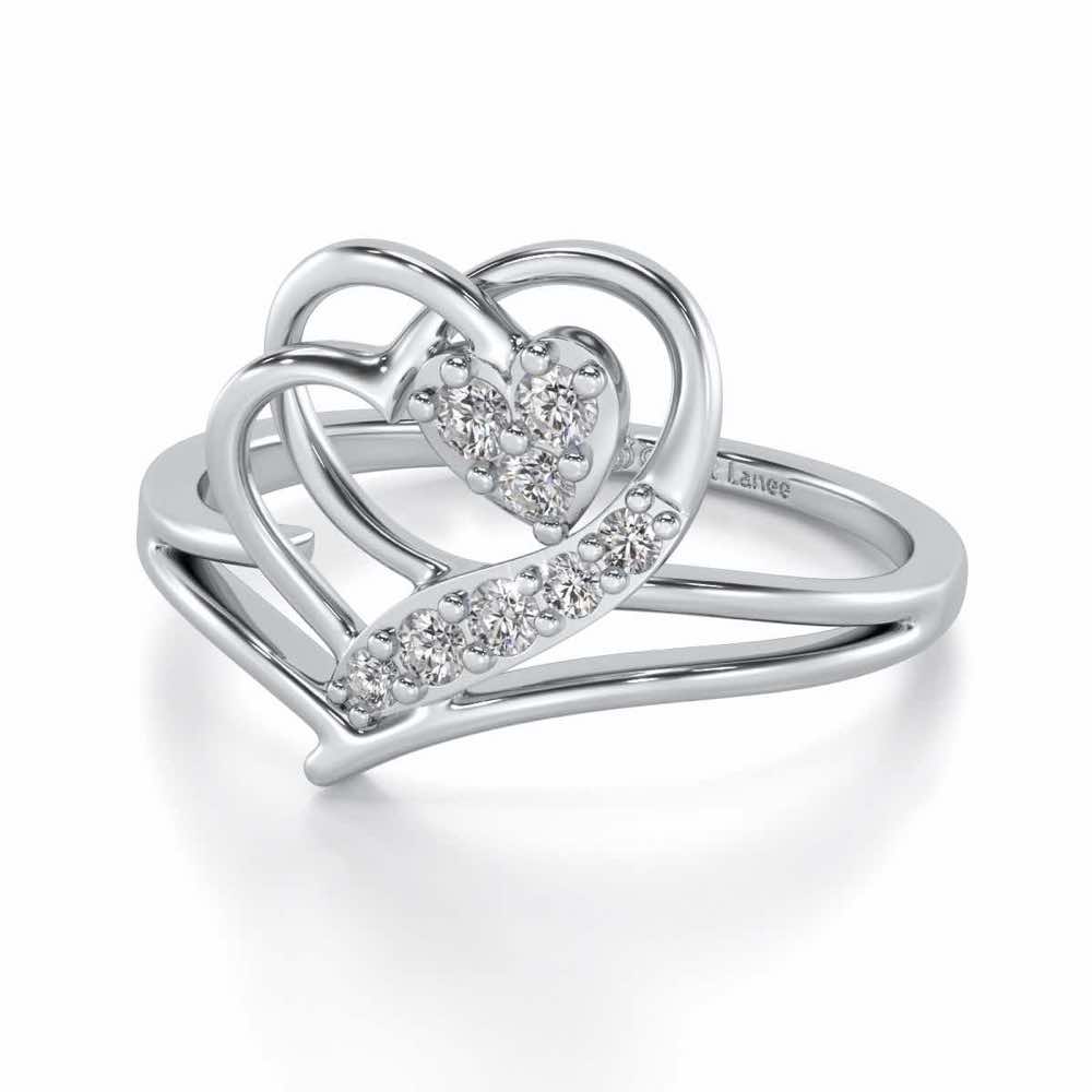 Hearts Silver Ring - White Gold - Image 2
