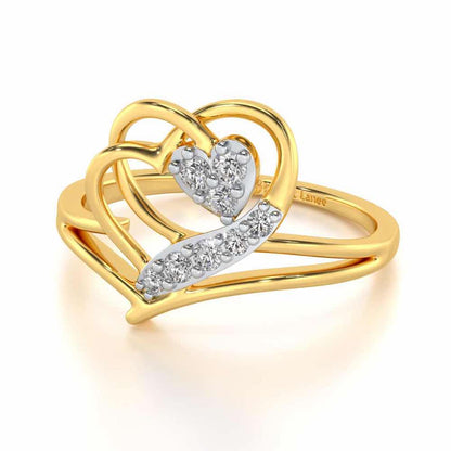 Hearts Silver Ring - Yellow Gold - Image 2