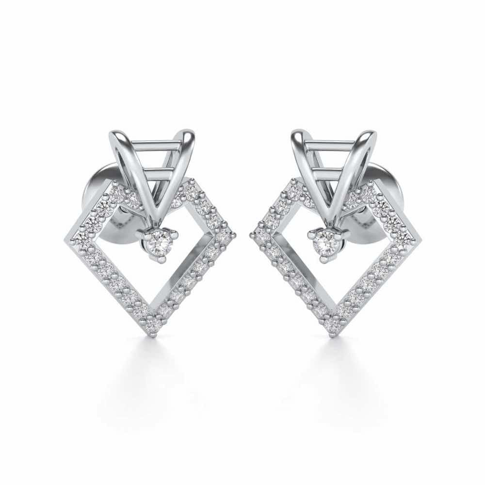 Acute Sheen Silver Earrings - White Gold - Image 2