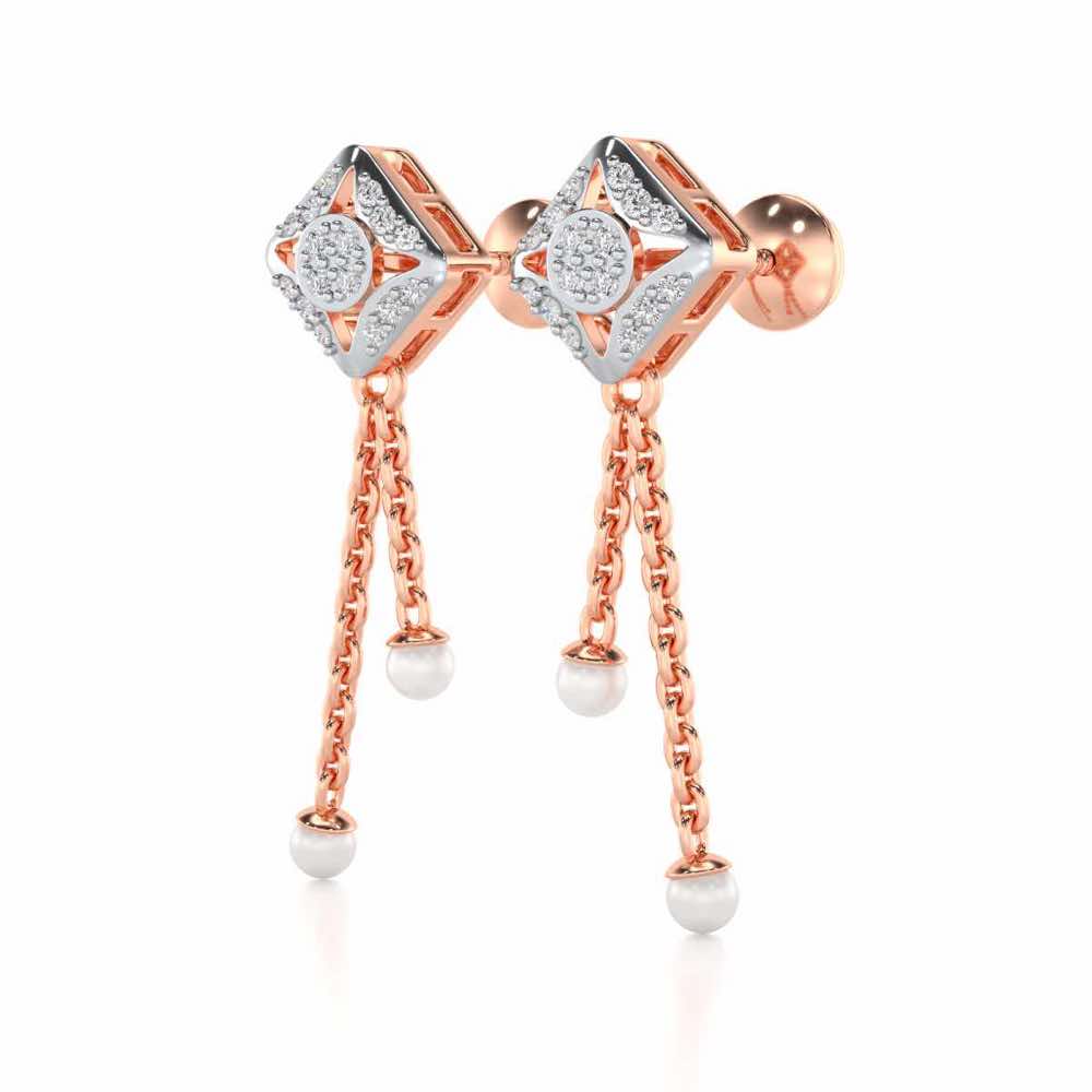 Aks Sitara Silver Dangler Earrings - Rose Gold - Image 3