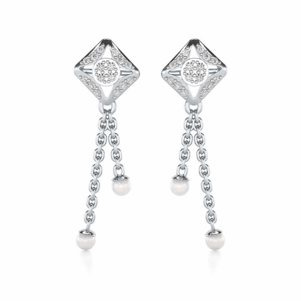 Aks Sitara Silver Dangler Earrings - White Gold - Image 1