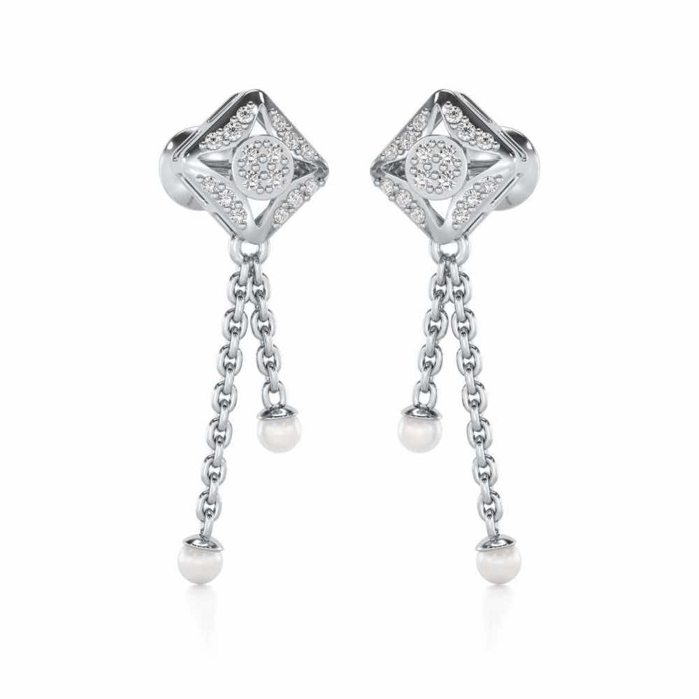 Aks Sitara Silver Dangler Earrings - White Gold - Image 2