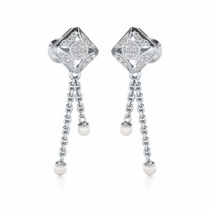 Aks Sitara Silver Dangler Earrings - White Gold - Image 2
