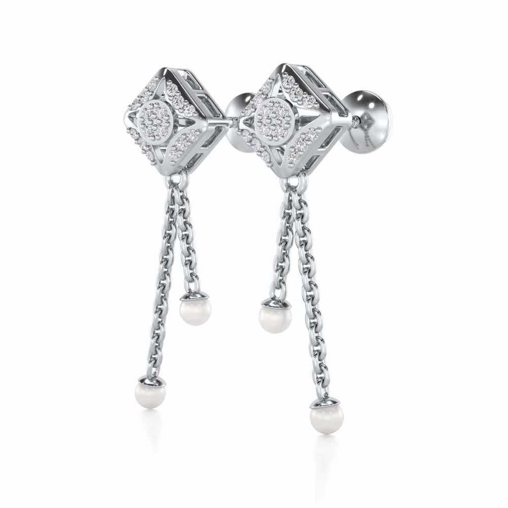 Aks Sitara Silver Dangler Earrings - White Gold - Image 3