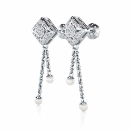 Aks Sitara Silver Dangler Earrings - White Gold - Image 3