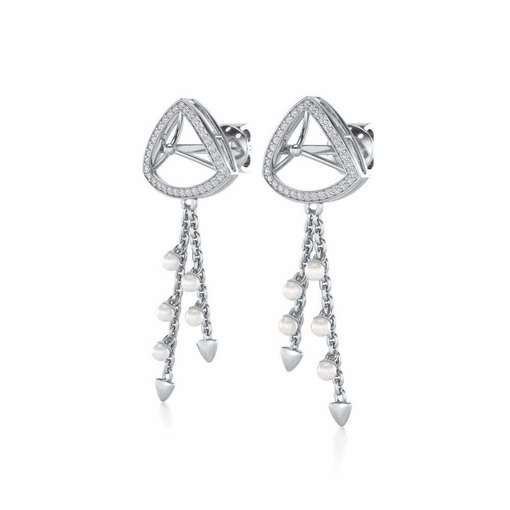 Amulet Silver Dangler Earrings - White Gold - Image 3