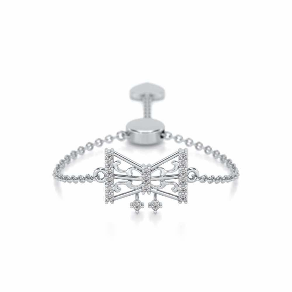 Antique Bow Adjustable Silver Ring - White Gold - Image 1