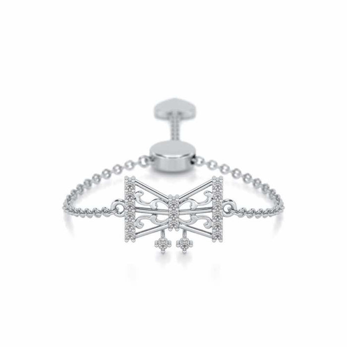 Antique Bow Adjustable Silver Ring - White Gold - Image 1