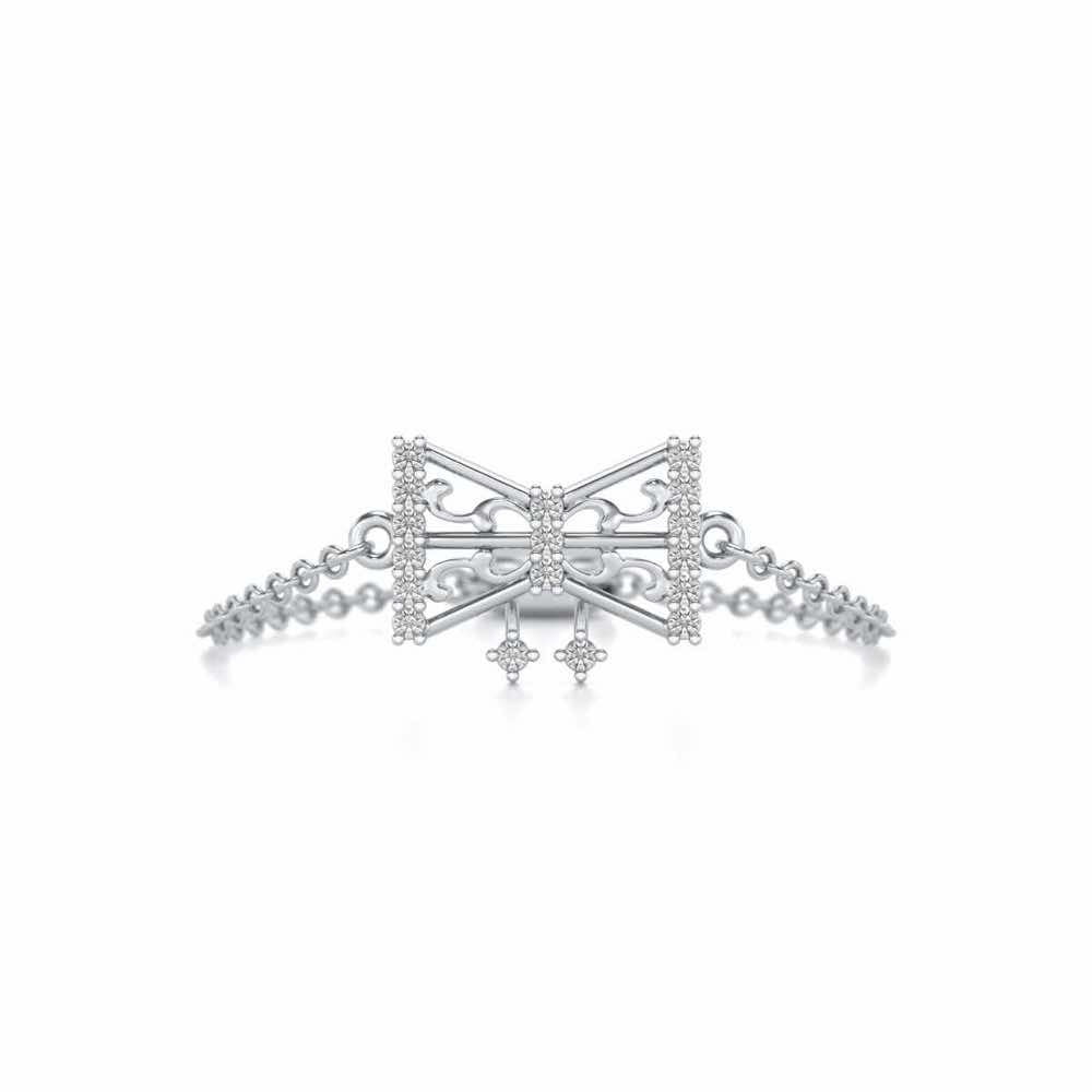 Antique Bow Adjustable Silver Ring - White Gold - Image 4