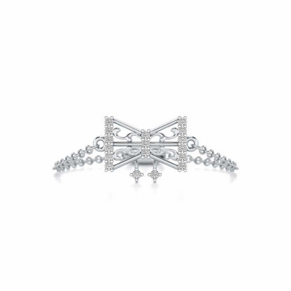 Antique Bow Adjustable Silver Ring - White Gold - Image 4