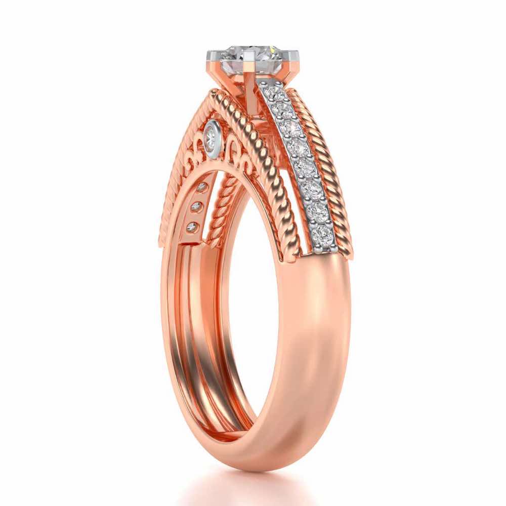 Antique cae Solitaire Silver Ring - Rose Gold - Image 3