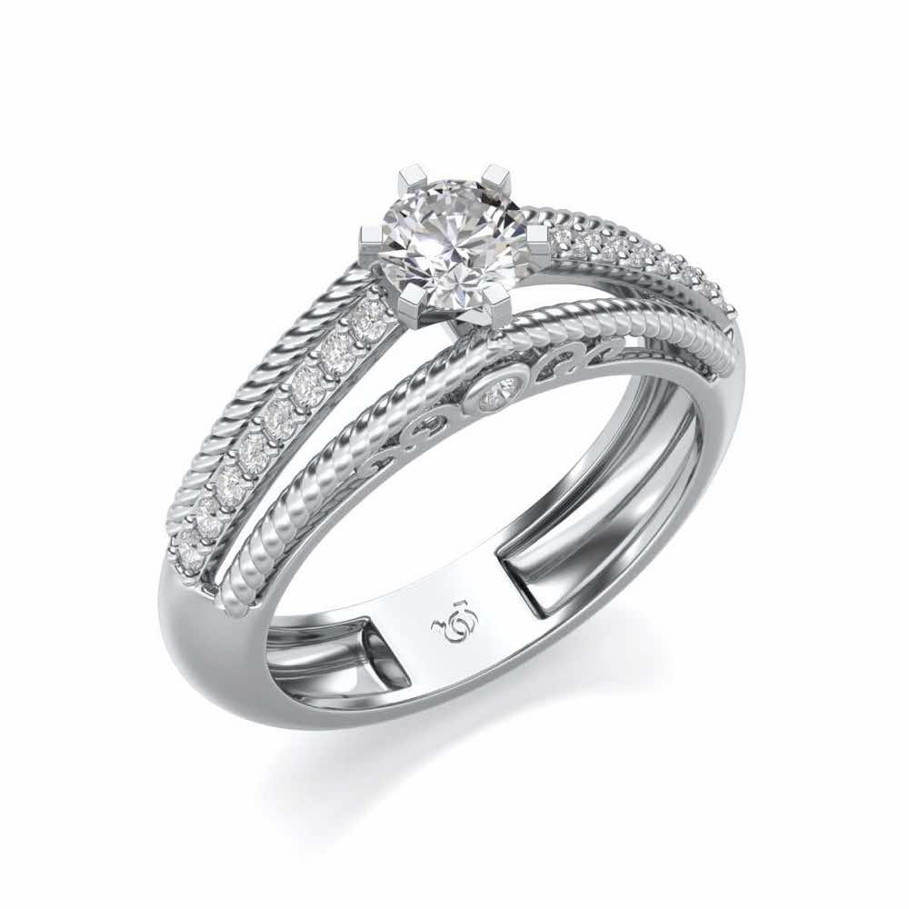 Antique cae Solitaire Silver Ring - White Gold - Image 1