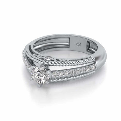 Antique cae Solitaire Silver Ring - White Gold - Image 2
