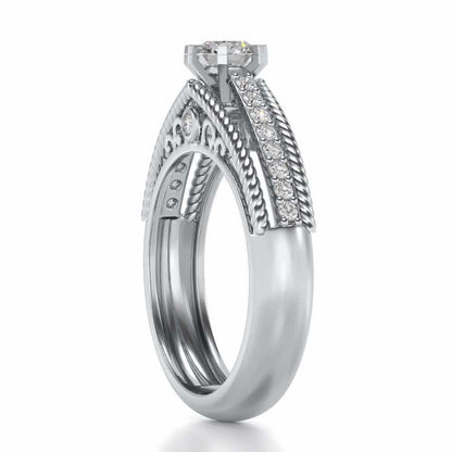 Antique cae Solitaire Silver Ring - White Gold - Image 3
