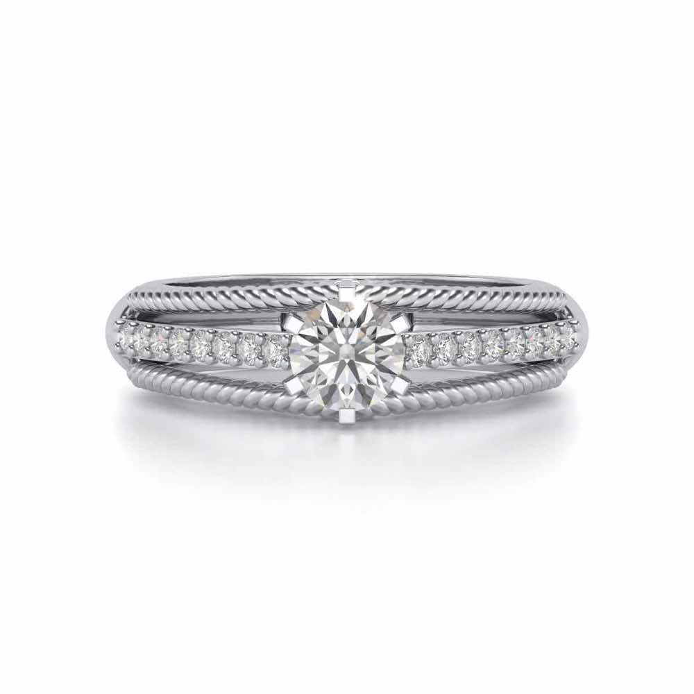 Antique cae Solitaire Silver Ring - White Gold - Image 4