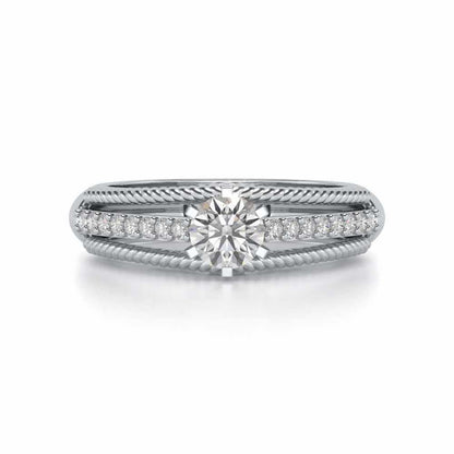 Antique cae Solitaire Silver Ring - White Gold - Image 4