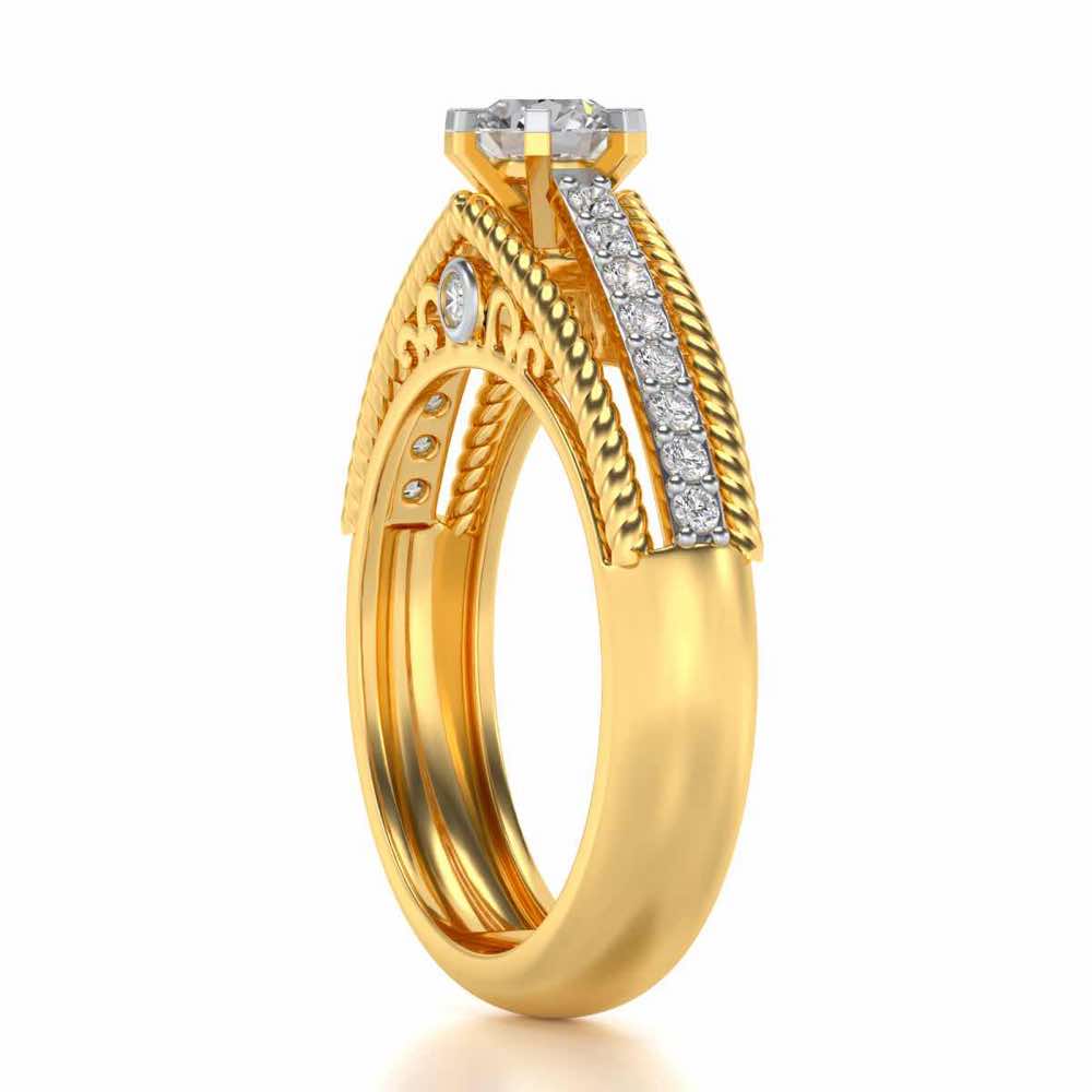 Antique cae Solitaire Silver Ring - Yellow Gold - Image 3
