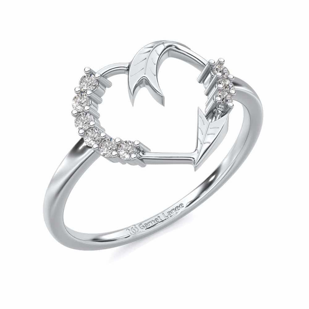 Arrow Heart Silver Ring - White Gold - Image 1