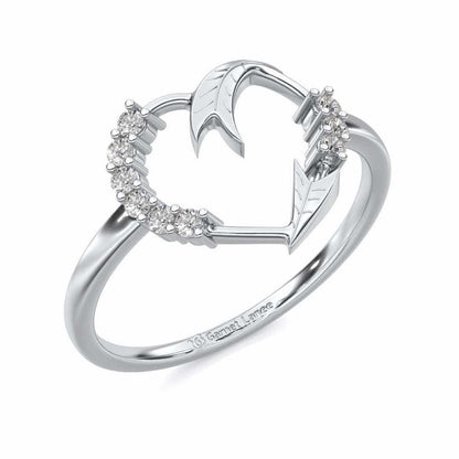Arrow Heart Silver Ring - White Gold - Image 1