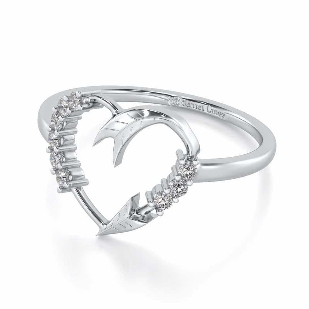 Arrow Heart Silver Ring - White Gold - Image 2