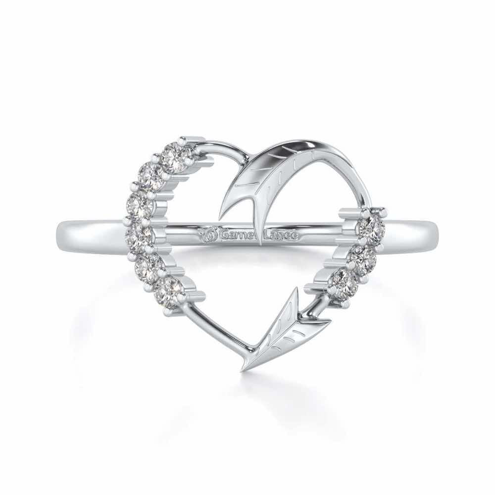 Arrow Heart Silver Ring - White Gold - Image 4