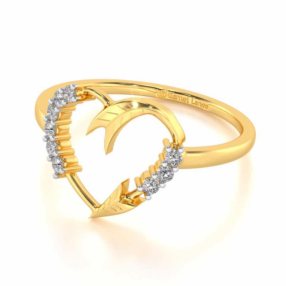 Arrow Heart Silver Ring - Yellow Gold - Image 2