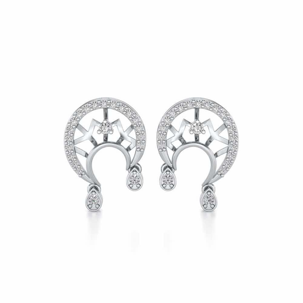 Artistic Moon Silver Earrings - White Gold - Image 1