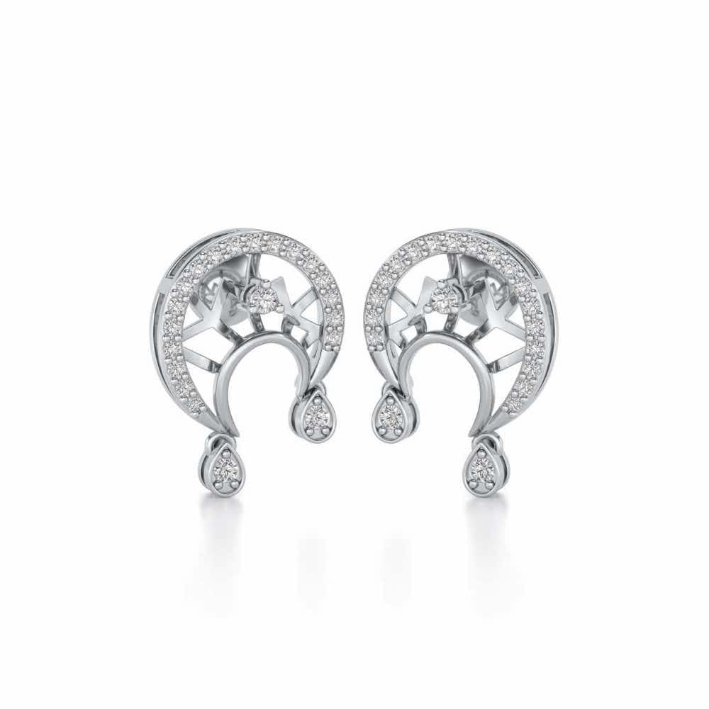 Artistic Moon Silver Earrings - White Gold - Image 2