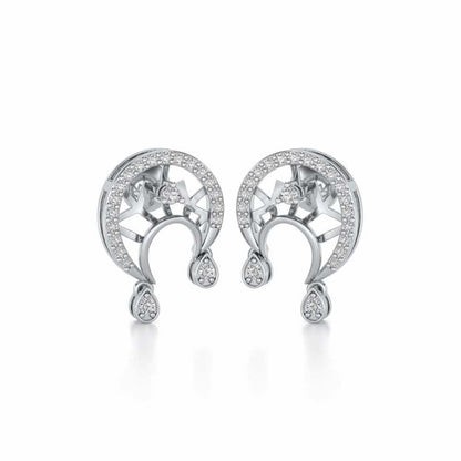 Artistic Moon Silver Earrings - White Gold - Image 2