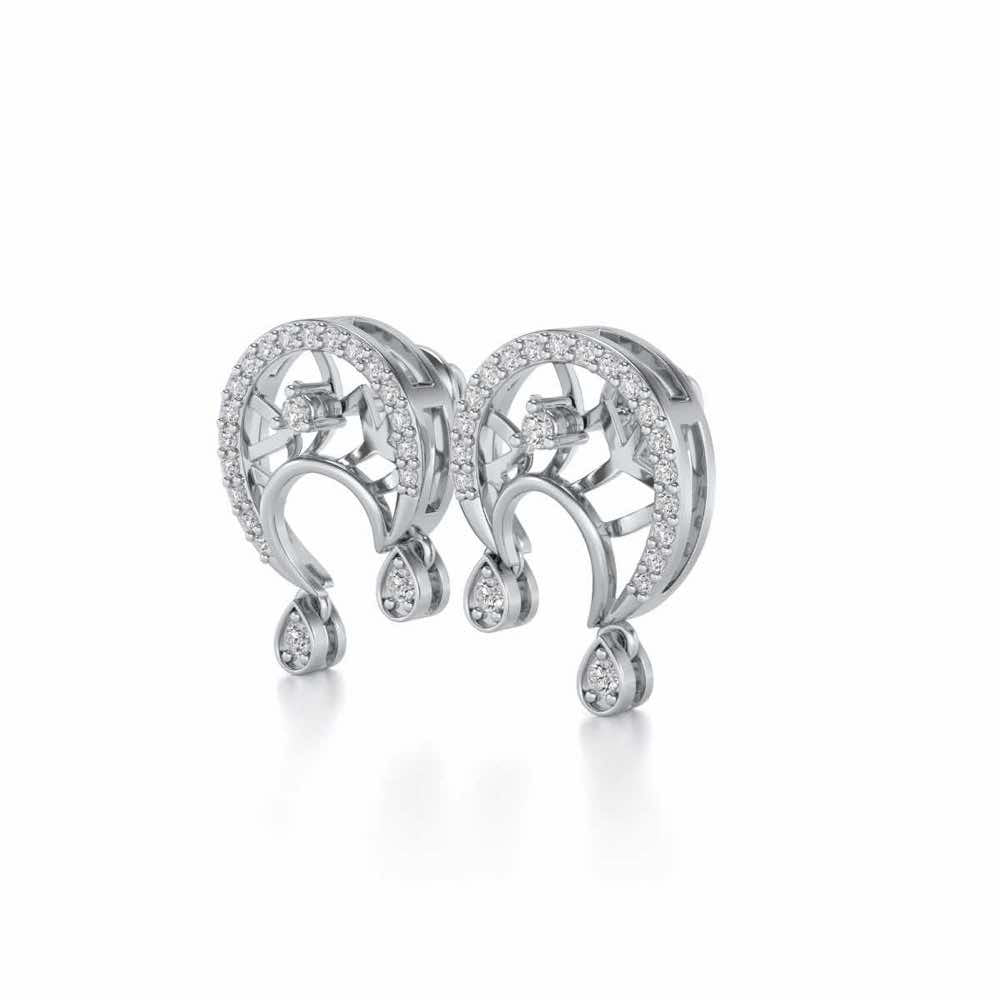 Artistic Moon Silver Earrings - White Gold - Image 3